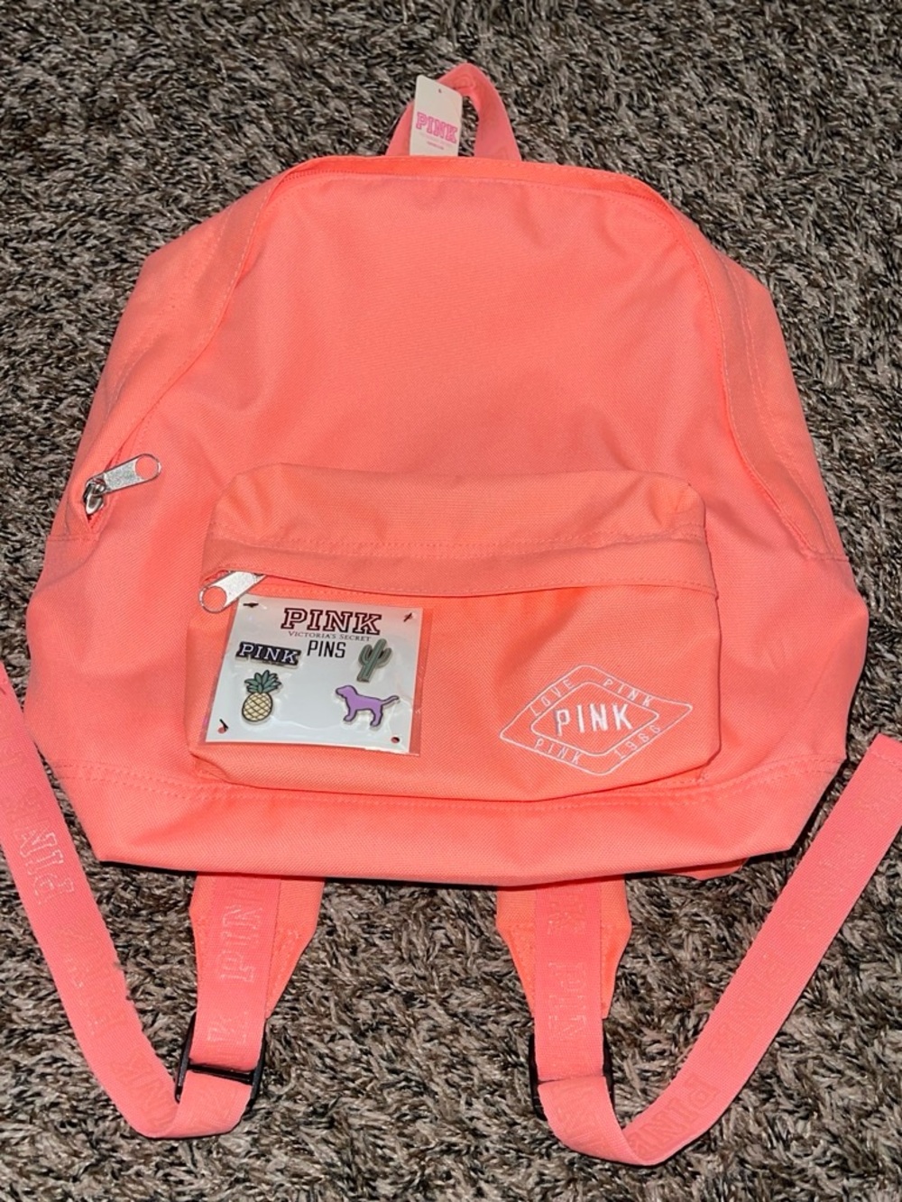 PINK Victoria's Secret Coral Kids Backpack with Decorative Pins